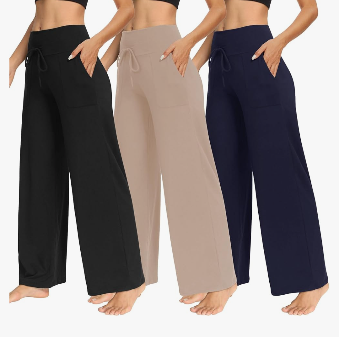 TNNZEET 2 Pack Women's Wide Leg Pants with Pockets - Casual Loose Yoga Trouser Pants Sweatpants Palazzo Lounge Pajama Pants 2 XL