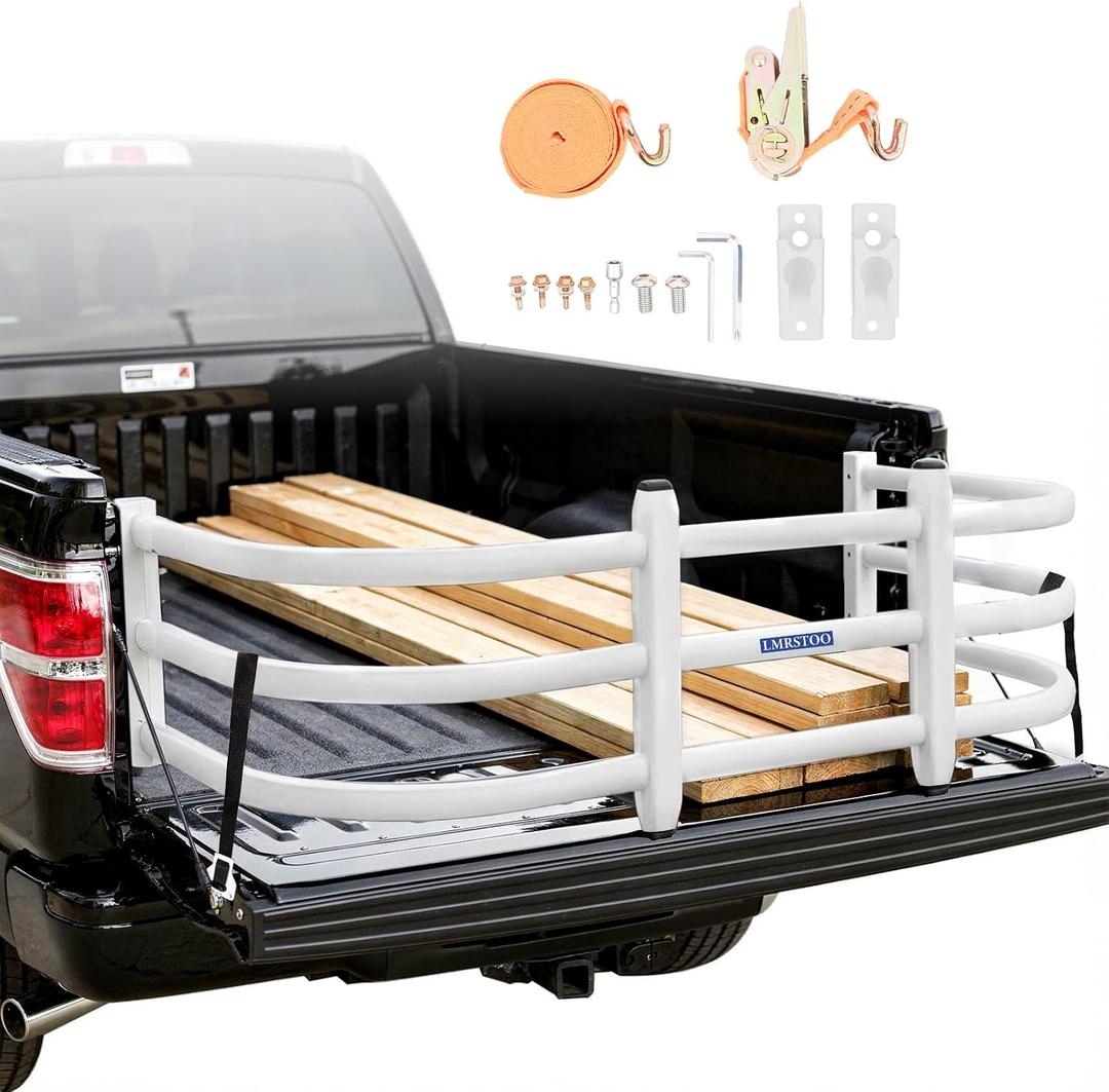 White Aluminium Truck Bed Extender, Pickup Tailgate Expansion, Fit for Ford F150 7+Titan 7+Sierra 3+Ram 1500/2500/3500, Compatible with All Rails, L55-62 x W24 x H18 (Includes Mounting Bracket)