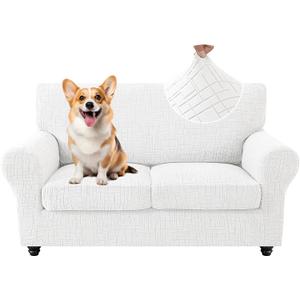 CYCMCAO 3 Piece Stretch Sofa Cover Couch Covers for 2 Cushion Couch, Loveseat Covers Stay in Place, Sofa Covers Washable with Elastic Bottom for Dogs (Off-White), 71"-91" (2 Cushion Sofa)