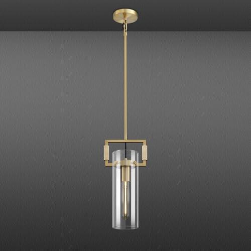 YKYQQLT Mondern Brass Island Pendant Light, 12'' Glass Pendant Lights, Gold Kitchen Island Pendant Light Fixture, Farmhouses Pendant Light, for Kitchen, Dining, Bathroom, Bedroom, Bulb Included