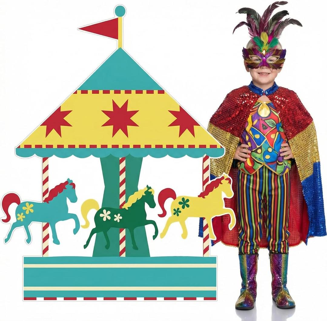 Colingmill 3ft Circus Theme Party Decorations Carnival Carousel Cardboard Cutout Life Size Funny Photo Booth Prop Decor for Circus Birthday Baby Shower Party Supplies Event Outdoor Yard Garden, 35.43 inches