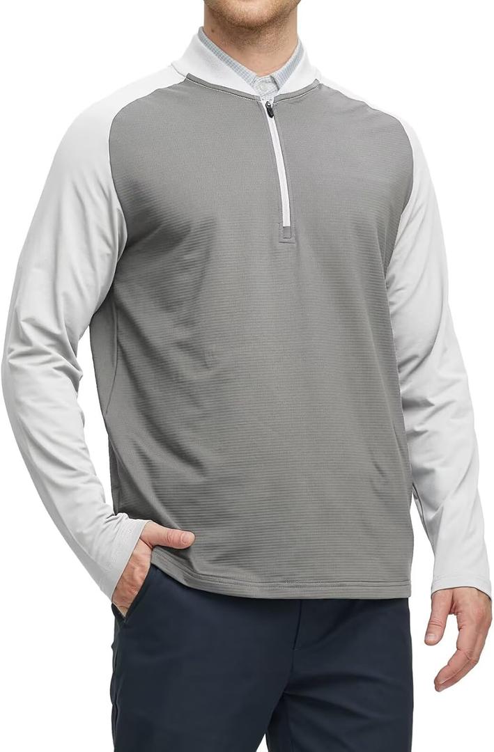 M MAELREG Quarter Zip Pullover Men Moisture Wicking Micro Fleece Performance Raglan Collarless Golf Sweatshirts for Men (Gray, M)