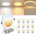 MDTlight 11 Pack 6 Inch LED Recessed Ceiling Light with Night Light| 5CCT Dimmable 2700K-5000K| RA90 1050LM 12W 120V| Ultra-Thin High Brightness Canless Wafer Downlight with Junction Box| IC ETL FCC