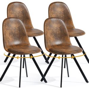 FurnitureR Set of 4 Swivel Suede Dining Chairs, Armless Mid-Back Upholstered Side Chairs with Padded Seat and Metal Legs, Comfortable Fabric Chair for Dining Room, Kitchen, Caf, Restaurant  Brown