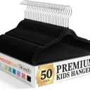HOUSE DAY 14 Inch Kids Velvet Hangers 50 Pack, Durable Big Kid Hangers for Youth, Teen, Non Slip Kids Felt Hanger, Cute Childrens Hanger for Closet, Black
