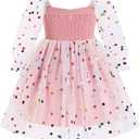 IMEKIS Toddler Girl Birthday Dress Floral Confetti Tulle Formal Wedding Party Long Sleeve Dress Cake Smash Photo Shoot (18-24 Months)