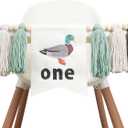 HGFC Duck 1st Birthday Highchair Banner Decorations - First Birthday High Chair Banner - Duck Hunting Theme Party Supplies - Duck Embroidery Tassel Garland - Mallard Duck Wood Bead Tassel Party Banner, Green