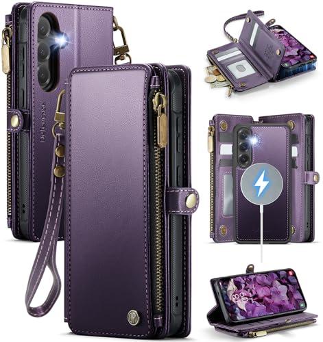 Defencase for Samsung Galaxy S24+/ S24 Plus Magnetic Wallet Case Compatible with Magsafe with RFID Blocking Zipper & Card Holder, PU Leather Detachable Phone Case for Galaxy S24+/ Plus 5G 6.7", Purple