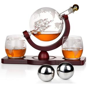 Gifts for Men Dad Fathers Day, PONPUR Whiskey Decanter Globe Set with 2 Ball Stones & 2 Glasses, Anniversary Birthday Gifts for Him Husband Boyfriend Brother, Cool Stuff Gift for Bourbon Scotch