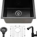 22 Inch Black Undermount Kitchen Sink Quartz Wet Bar Sink Small Single Bowl Kitchen Sink with Faucet, 22"L x 17"W x 10"D