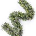 AMERZEST Christmas Garland Pre-lit 9 Ft with 50 Led Lights, Battery Operated Fireplace Stairs Mantle Door Indoor Outdoor, Decorated Pine Cone and Snow Style (Green White)