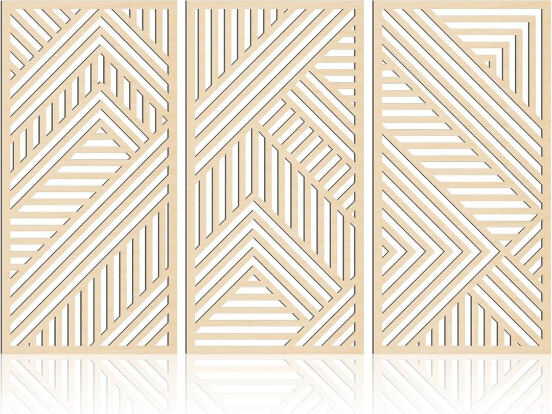 BINCUE Geometry Boho Wood Wall Art 3 Panel with 3D Hollow Craft Art for Kitchen Bathroom Living Room Office Decor Lightweight Hanging Wall Art Decor (3D Hollow Geometry)