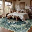 RELEANY Area Rugs 8'x10' Washable Non-Slip, Floral Vintage Distress Print Pattern Medallion Carpet for Living Room Bedroom Dining Room, Dark Blue Vintage