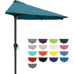 AreShark 9FT Half Patio Umbrella, Outdoor Wall Umbrella with Crank & 5 Sturdy Ribs, Table 1/2 Umbrella Patio for Garden, Deck, Balcony and Pool, Lake Blue