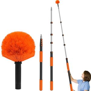Buyplus 26FT Reach Cobweb Duster, Outdoor Spider Web Cleaner Brush with Professional 5-20FT Extension Pole, Non-Shedding Fluffy Bristles, Suitable for Ceiling and Corner Dusters for Indoor and Outdoor, 20ftd1