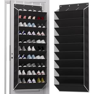 10-Tier Large Size Over The Door Shoe Organizer, Holds 30 Pairs Hanging Shoe Rack with Deep Pockets for Closet, Space-Saving Storage for Sneakers, Boots (Black)