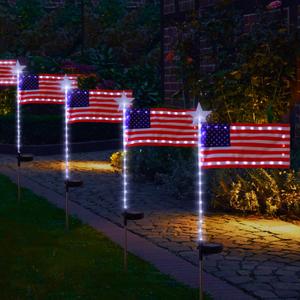 4th of July Decoration Solar American Flag Lights, 4 Packs Garden Stake Pathway Light, Patriotic Outdoor Decorations for Independence Day Fouth of July Memorial Day Yard Pathway Landscape Decor