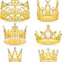 JOERSH 6PCS Crown Cake Toppers, Mini Gold Crown for Flower Bouquet of Valentine's Day, Crystal Pearl Vintage Tiara Queen Princess Theme Cake Decoration for Birthday Wedding Party Decor