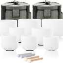 CVNC 432HZ 7-14 Inch Set Of 8 PCS Frosted Chakra Quartz Crystal Singing Bowls for Sound Healing with 2 PCS Travel Carry Case Bag (white)