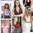 Avidlove Halter Tops for Women Double Lined Basic Tank Top Trendy Summer Sexy Backless Deep V Neck Y2K Going Out Tops (Brown)