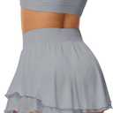 UrKeuf Women's Athletic Tennis Skirts with Pockets 13in Ruffle Golf Running Workout Ice Silk Flowy Skorts with Sports Shorts (Gray, S)