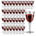 100 Pack Rimmed Disposable Plastic Wine Glasses Bulk 8 Oz Elegant Fancy Wine Cups Stemmed Wine Glasses Clear Cocktail Cups with Long Stem for Party Wedding Anniversary Birthday (Silver)