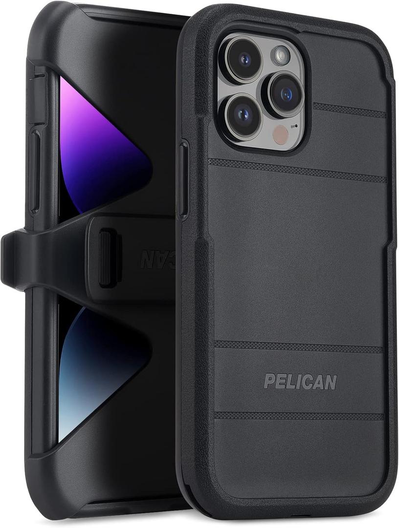 Pelican Voyager Series - iPhone 14 Pro Case 6.1" [Compatible With MagSafe] Magnetic Charging Phone Case With Belt Clip Holster Kickstand [18FT MIL-Grade Drop Protection] iPhone 14 Pro Cover - Black