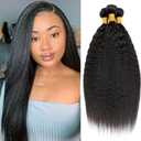 Leruikair Human Hair Bundles 26 28 30 Inch Kinky Yaki Wave Human Hair Bundles Natural Black Unprocessed Brazilian Soft Quick Weave Hair for Black Women