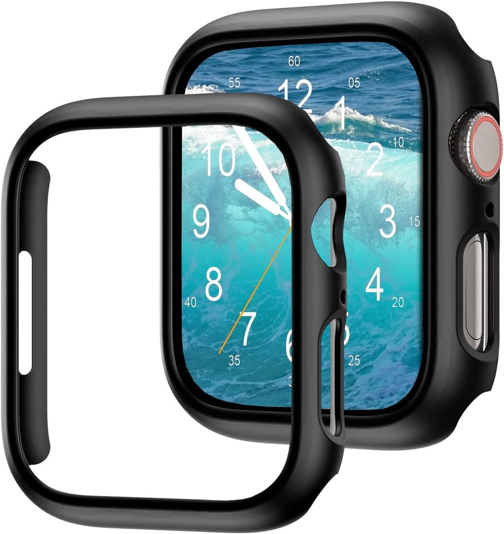 2 Pack Compatible for Apple Watch Case 45mm Series 7,Hard PC Bumper Case Protective Cover Frame [NO Screen Protector] for iWatch 7 45mm Accessories (Black+Black)