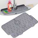 Silicone Faucet Sink Mat Sink Splash Guard, Sink Drain Pad Behind Faucet, Bathroom Drip Protector Splashback Countertop Protection Faucet Handle drip Catcher (Grey 2pcs)