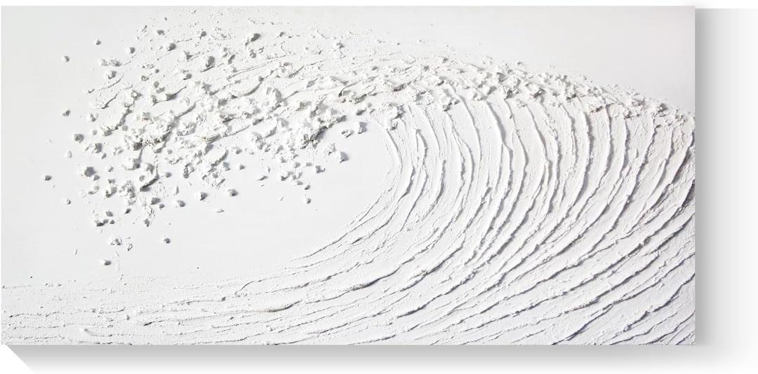 GeekMacro White Ocean Waves Painting 58x29 Large Textured Wall Art Hand Painted Canvas Artwork for Living Room Minimalist Horizontal Wall Decor