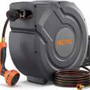 Retractable Garden Hose Reel 90 ft x 5/8 inch Automatic Slow Return 9 Sprayer Nozzle Any Length Lock Heavy Duty Wall-Mounted Hose Reels for Outside 180 Swivel UV Resistant