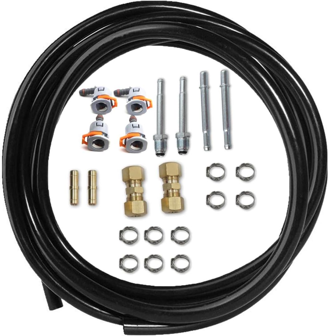FLK-38 Automotive replacement fuel lines Repair Kit 3/8" (10mm), Nylon Fuel Line Tubing Kit, Nylon fuel line repair kit, High-Performance Tubing for Fuel System Repairs and Upgrades, 23 Pack, Black.