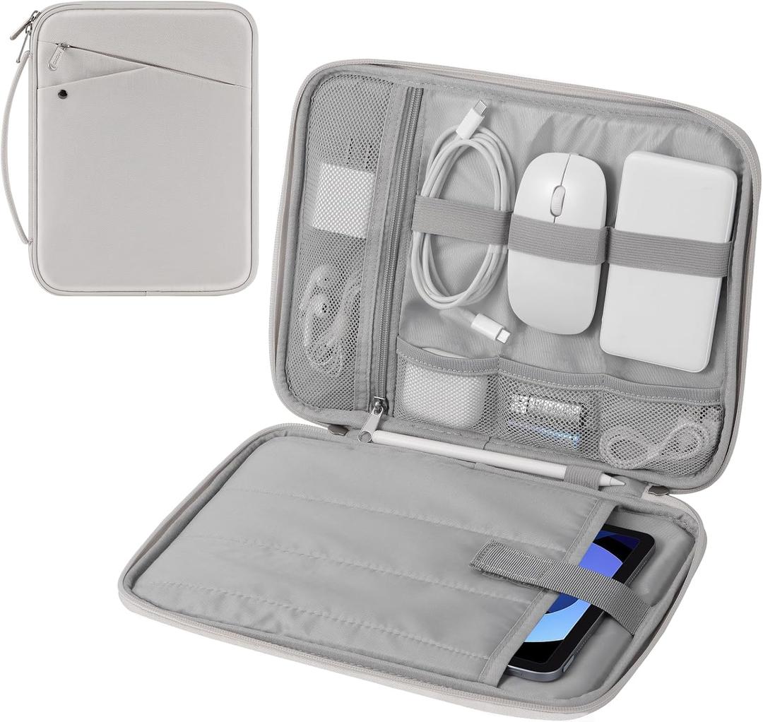 MoKo 9-11 Inch Tablet Sleeve Carrying Case with Handle, Padded Protective Travel Bag for New 11-inch iPad Air 3/Pro M5/ A16 2025, iPad 10. Gen/Air 5/4. 10.9, i-Pad 9/8. 10.2,Tab S9/S8 11, Gray & White