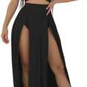 Women Sexy 2 Piece Outfits Dress Chiffon Strap Deep V Neck Bra Crop Top High Split Maxi Dresses Skirt Set (Large, Update Black/With Pad)