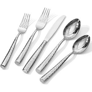 Kingstone Hammered Silverware Set, 20-Piece Flatware Set for 4, 18/10 Stainless Steel Heavy Duty Cutlery Set, Mirror Polished Utensil Sets for Home, Restaurant, wedding, Dishwasher Safe (Sliver)