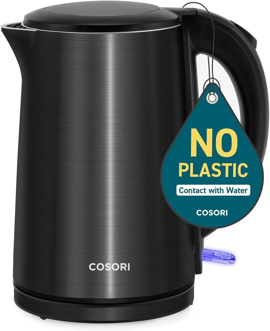 COSORI Electric Kettle, Cool-Touch Double Wall Stainless Steel Insulated, Automatic Shut Off & Boil-Dry Protection, Durable Tea Kettle Boiler & Heater, 1.5L/1500W, Black (1.6 Quarts)