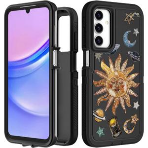 for Samsung Galaxy A15 5G Phone Case - Women Girls Cute Cover Girly Aesthetic Kawaii Unique Design Teens Sun Space Stars Heavy Duty Shockproof Protective Case for Galaxy A15 5G 6.5 Inch