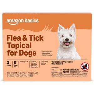 Amazon Basics Preventative Flea and Tick Topical Treatment for Dogs, Small (5-22 lbs), Fast Acting and Long Lasting, 3 Counts 