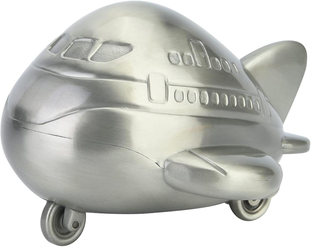Airplane Piggy Bank Alloy Money Bank Saving Box with Air Plane Shape Boys Savings Jar for Desktop Decor Room Ornament