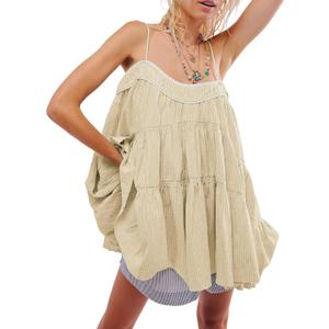 Gacaky Women's Summer Mini Dress Casual Loose Sleeveless Adjustable Straps Swing Mini Dress (Large, Khaki)