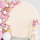 Wokceer 7.2FT Round Backdrop Cover Beige Round Arch Covers with Buckles Polyster Circle Balloon Arch Cover for Wedding Birthday Party Ceremony Decor
