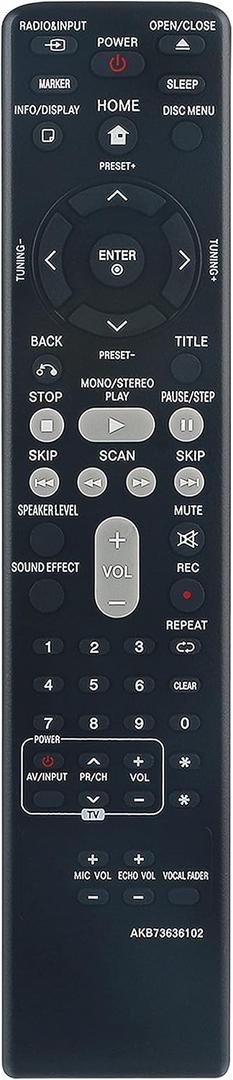 AKB73636102 Replaced Remote fit for LG DVD Home Theater S43S3-S S43S3-W DH4430P S43S2-S S63T1-C S43S1-W S43T1-S DH4530T DH4220S S42S1 S42S1-S S42S1-W DH7531T S73T1-S S73T4-C DH7530TW S73T1-W DH4130S