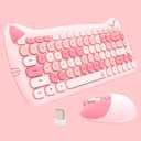 Cute Cat Keyboard and Mouse Combo, TzBBL Keyboard and Mouse Set, Compatible with Notebook, PC (multicolor pink)