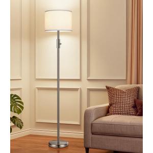 Floor Lamp Simple Design with White Shade, Small Tall Lamps for Living Room Bedroom Office Dining Room Kitchen, Sliver Pole Lamp-Sliver