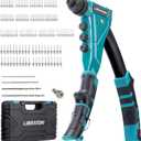 LIBRATON Heavy-Duty Rivet Gun, Pop Rivet Gun Set, Professional Hand Riveter, Manual Riveting Tool with 160 Aluminum Rivets, Includes 4 Drill Bits, 4 Tool-Free Interchangeable Nozzles, Storage Case
