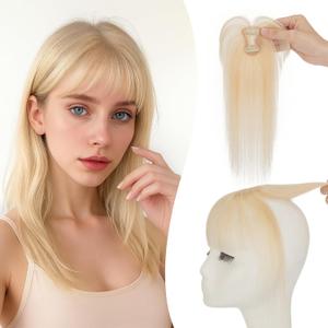 Bangs Hair Clip Human Topper 100% Remy Human Hair, 4x6 3D Wispy Bangs #613 Light Blonde