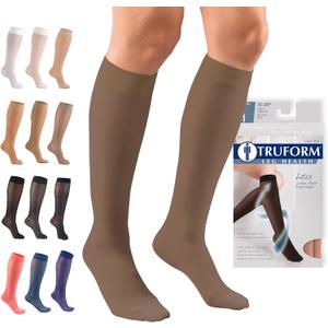 Truform Sheer Compression Stockings, 15-20 mmHg, Women's Knee High Length, 20 Denier, Espresso, X-Large