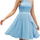 Wedtrend Women's Bridesmaid Dresses, Halter Sleeveless Cocktail Dress Ruffle A Line Short Prom Dress 2026 (Light Blue)