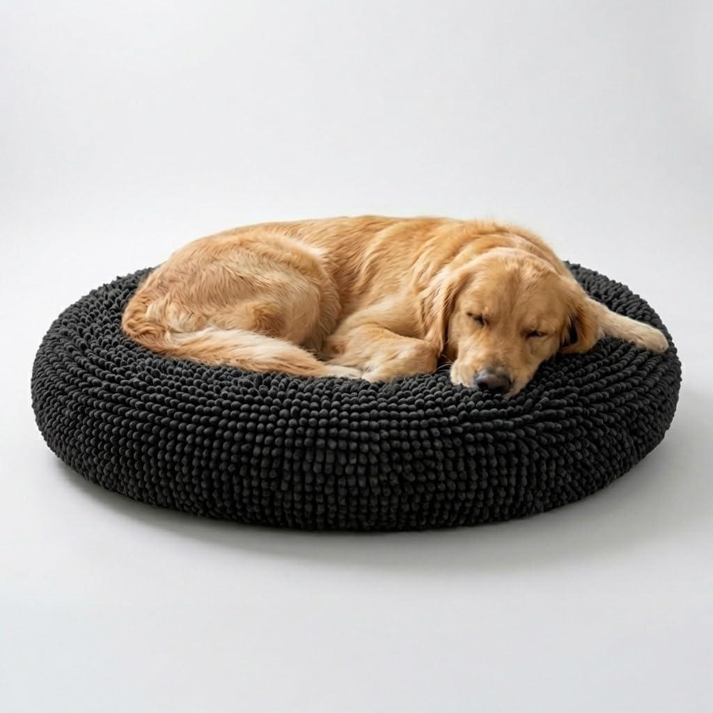 Muddy Mat Cloud K-9 Bed for Dogs & Cats, Soft & Relaxing Donut Dog Bed, Chenille Material, Removable Cover, Washable & Dryer SafeBlack Large(40'x40')